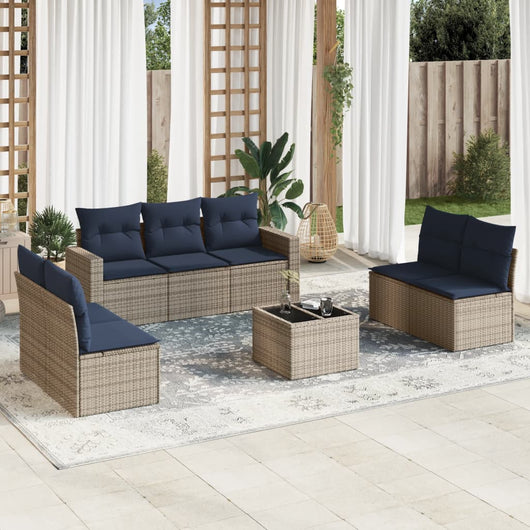 Set Divani da Giardino 8 pz con Cuscini Grigio in Polyrattan 3251178
