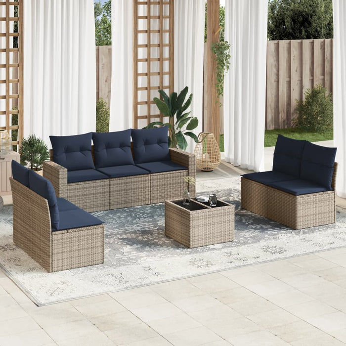 Set Divani da Giardino 8 pz con Cuscini Grigio in Polyrattan 3251178