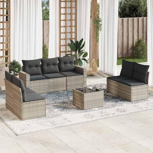 Set Divano da Giardino 8pz con Cuscini Grigio Chiaro Polyrattan 3251179