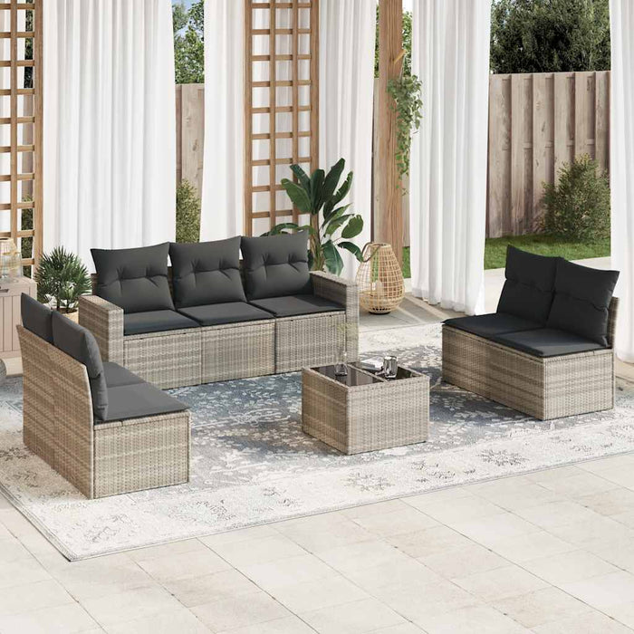 Set Divano da Giardino 8pz con Cuscini Grigio Chiaro Polyrattan 3251179