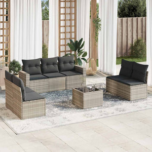 Set Divano da Giardino 8pz con Cuscini Grigio Chiaro Polyrattan