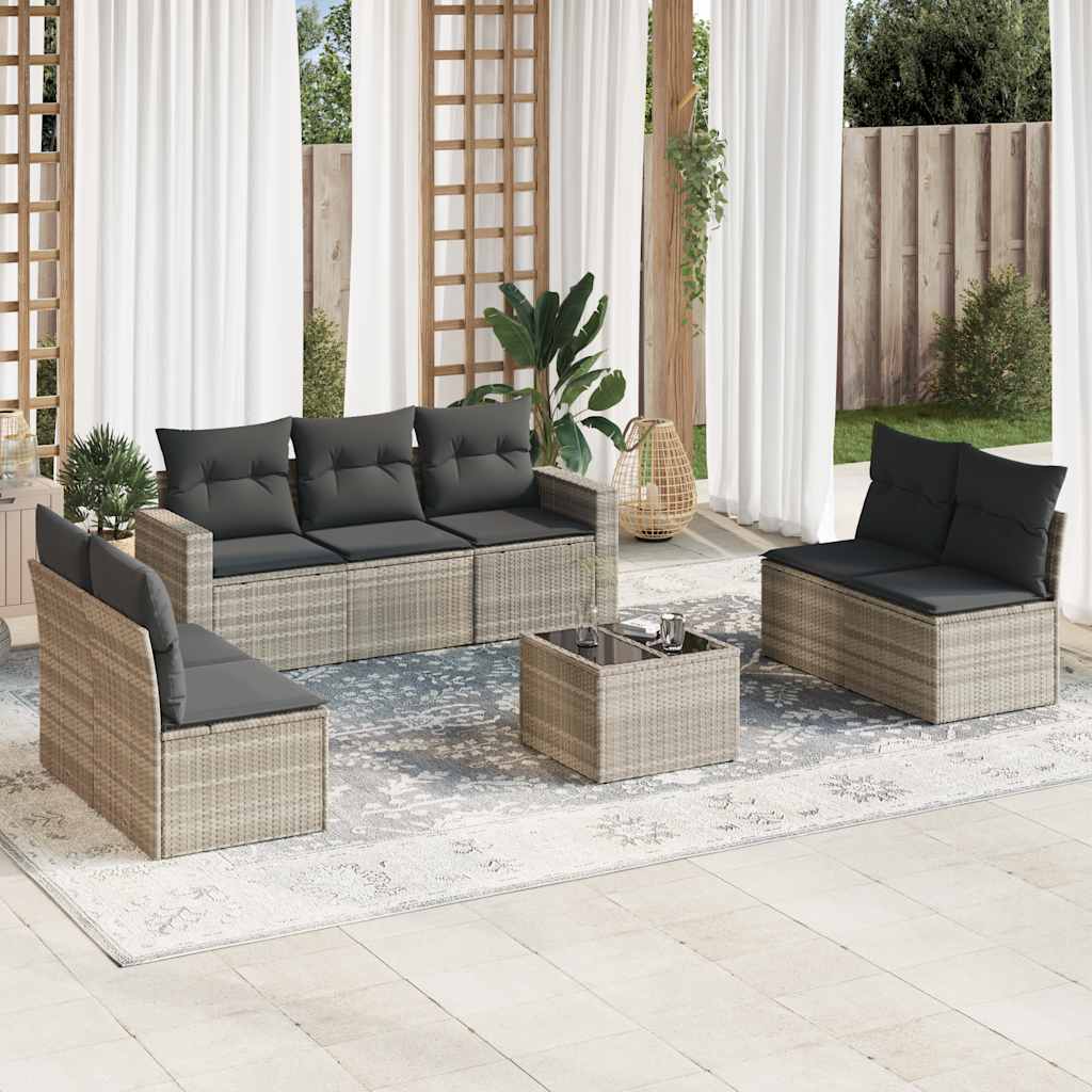 Set Divano da Giardino 8pz con Cuscini Grigio Chiaro Polyrattan 3251179