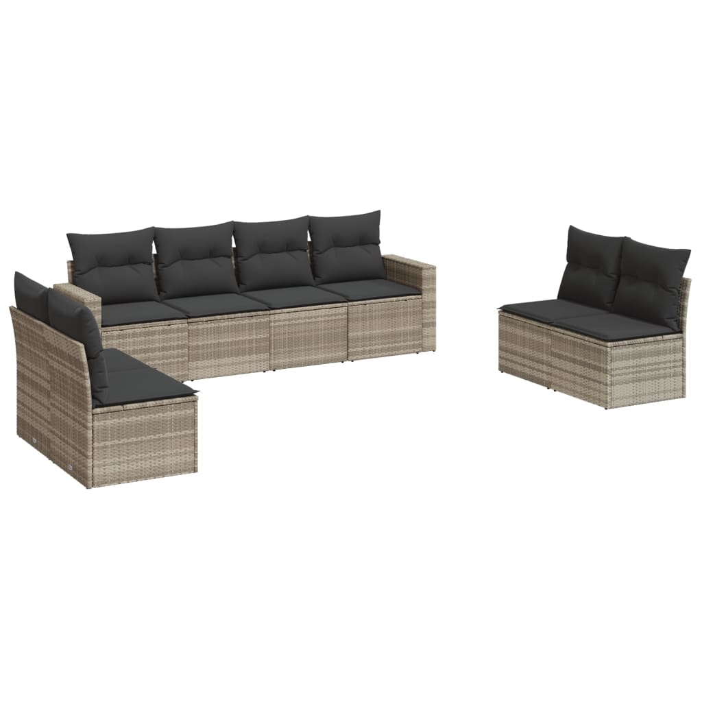 Set Divano da Giardino 8pz con Cuscini Grigio Chiaro Polyrattan 3251189