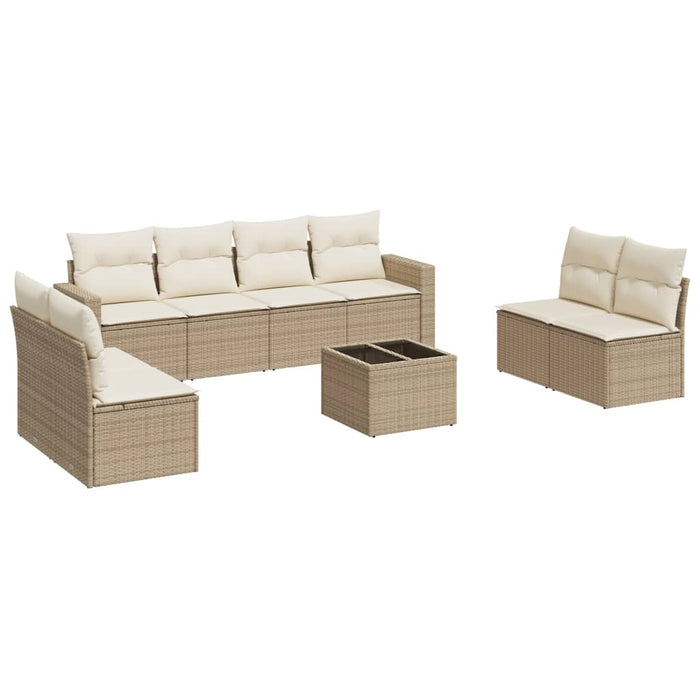 Set Divano da Giardino 9 pz con Cuscini Beige in Polyrattan