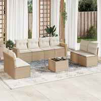 Set Divano da Giardino 9 pz con Cuscini Beige in Polyrattan