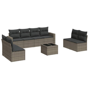 Set Divano da Giardino 9 pz con Cuscini Grigio in Polyrattan