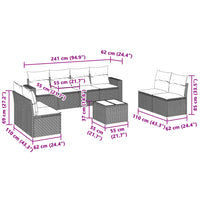 Set Divano da Giardino 9pz con Cuscini Grigio Chiaro Polyrattan 3251199
