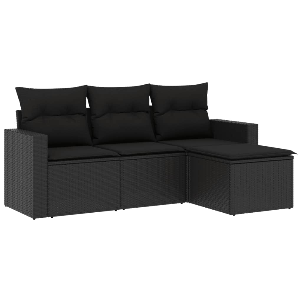 Set Divani da Giardino 4 pz con Cuscini Nero in Polyrattan 3251202