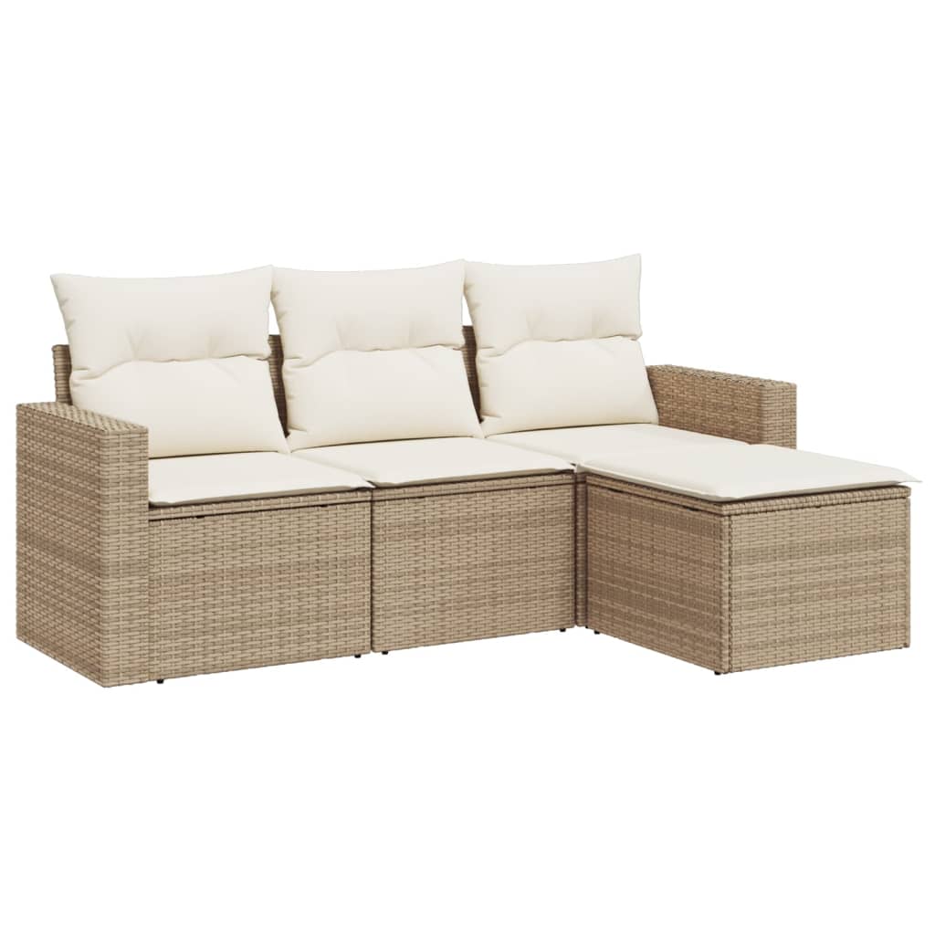 Set Divano da Giardino 4 pz con Cuscini Beige in Polyrattan 3251205