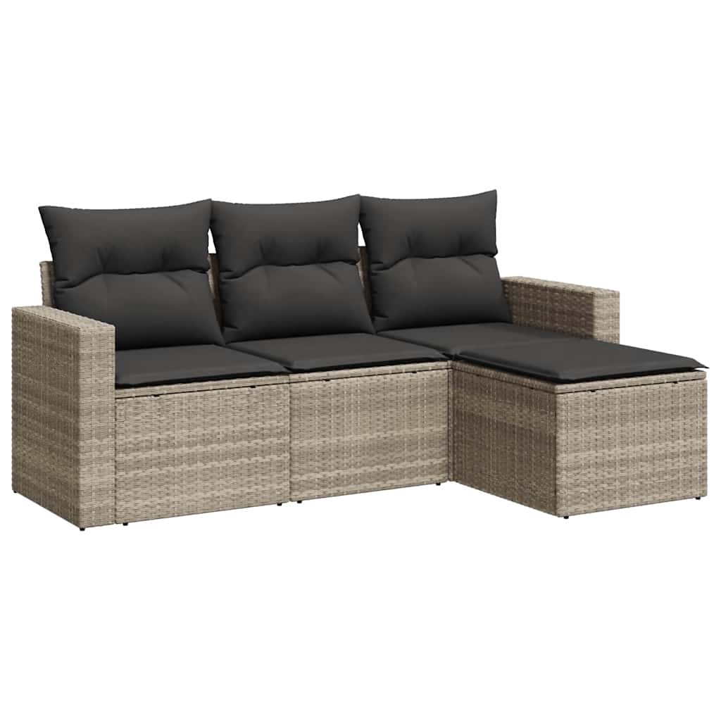 Set Divano da Giardino 4 pz con Cuscini-Sofa da Giardino-Divanetto da esterno Grigio Chiaro Polyrattan 727575