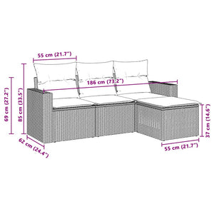 Set Divano da Giardino 4 pz con Cuscini-Sofa da Giardino-Divanetto da esterno Grigio Chiaro Polyrattan 727575