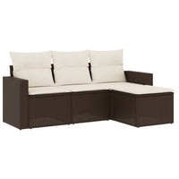 Set Divano da Giardino 4 pz con Cuscini-Sofa da Giardino-Divanetto da esterno Marrone in Polyrattan 101582