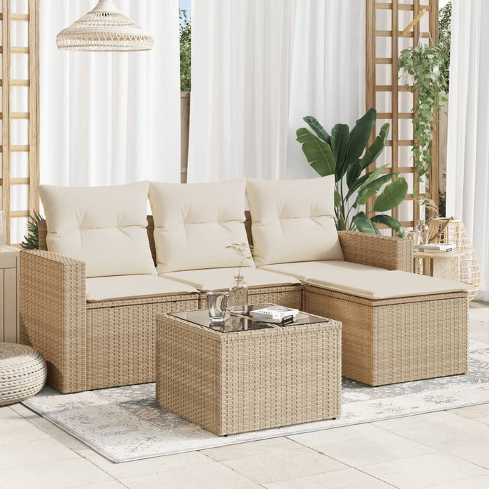 Set Divano da Giardino 5 pz con Cuscini Beige in Polyrattancod mxl 110977