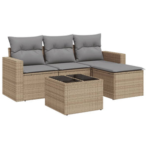 Set Divano da Giardino 5 pz con Cuscini Beige in Polyrattan 3251216