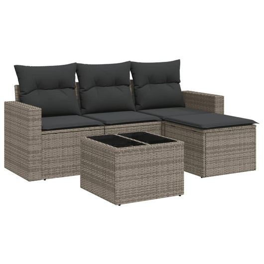 Set Divano da Giardino 5 pz con Cuscini-Sofa da Giardino-Divanetto da esterno Grigio in Polyrattan 822706
