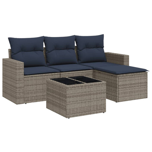 Set Divani da Giardino 5 pz con Cuscini Grigio in Polyrattan 3251218
