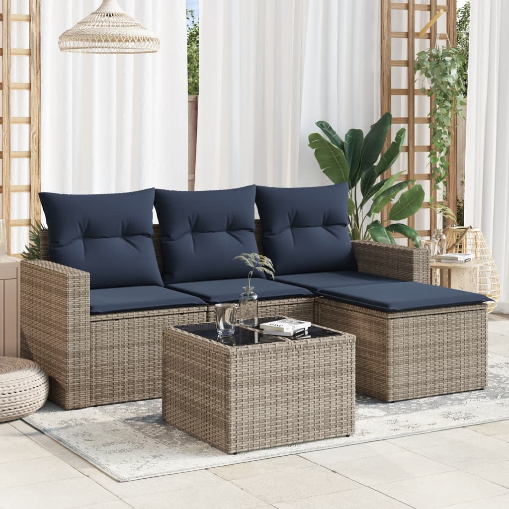 Set Divani da Giardino 5 pz con Cuscini Grigio in Polyrattan 3251218