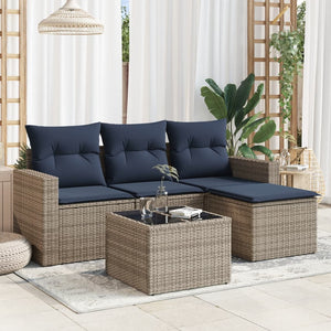 Set Divani da Giardino 5 pz con Cuscini Grigio in Polyrattan 3251218