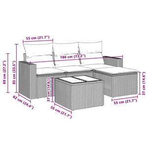 Set Divano da Giardino 5pz con Cuscini-Sofa da Giardino-Divanetto da esterno Grigio Chiaro Polyrattan 359986