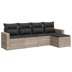 Set Divano da Giardino 5pz con Cuscini-Sofa da Giardino-Divanetto da esterno Grigio Chiaro Polyrattan 580218
