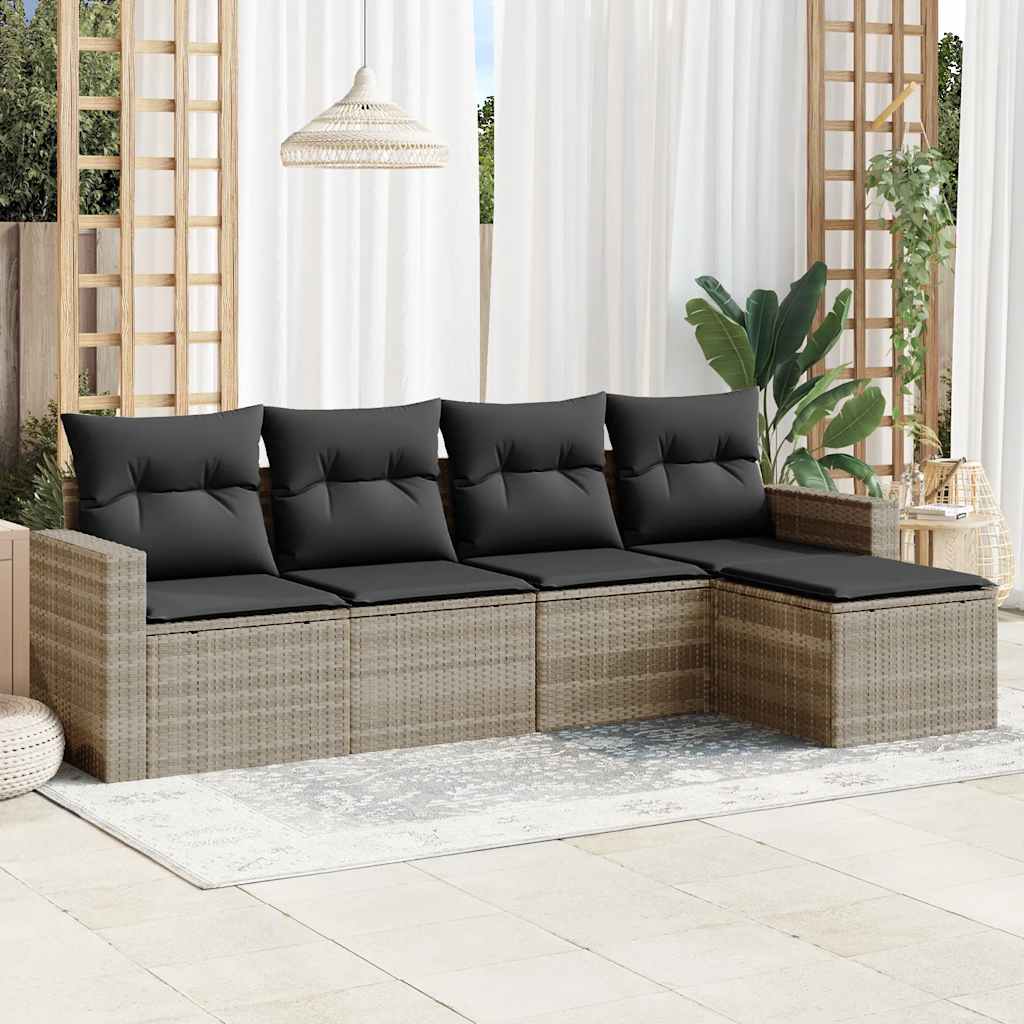 Set Divano da Giardino 5pz con Cuscini-Sofa da Giardino-Divanetto da esterno Grigio Chiaro Polyrattan 580218