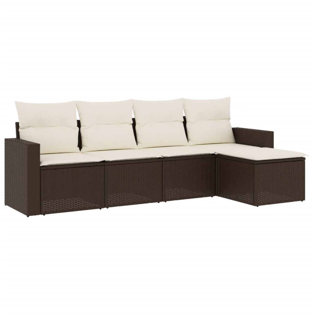 Set Divano da Giardino 5 pz con Cuscini-Sofa da Giardino-Divanetto da esterno Marrone in Polyrattan 286761