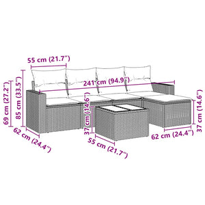 Set Divano da Giardino 6 pz con Cuscini Nero in Polyrattan