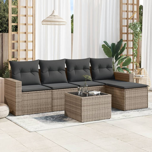 Set Divano da Giardino 6 pz con Cuscini Grigio in Polyrattan 3251237