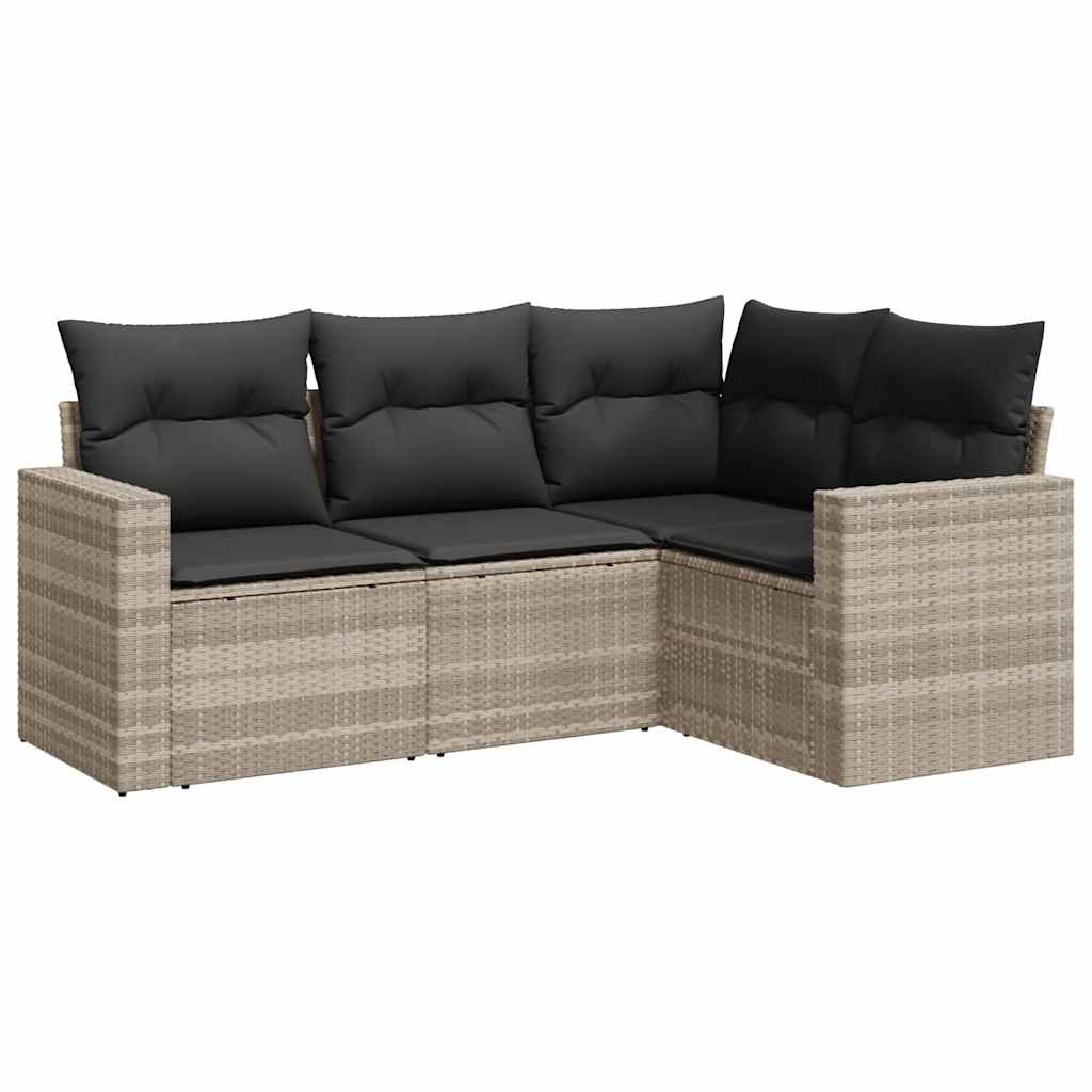 Set Divano da Giardino 4 pz con Cuscini-Sofa da Giardino-Divanetto da esterno Grigio Chiaro Polyrattan 189400