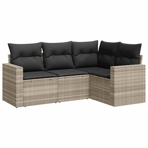 Set Divano da Giardino 4 pz con Cuscini-Sofa da Giardino-Divanetto da esterno Grigio Chiaro Polyrattan 189400
