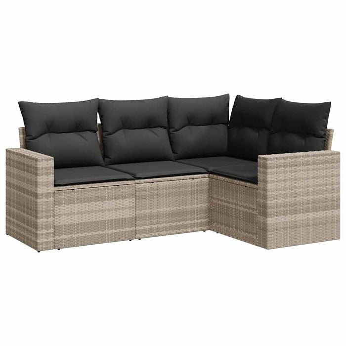 Set Divano da Giardino 4 pz con Cuscini-Sofa da Giardino-Divanetto da esterno Grigio Chiaro Polyrattan 189400