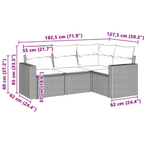 Set Divano da Giardino 4pz con Cuscini Grigio Chiaro Polyrattan 3251249