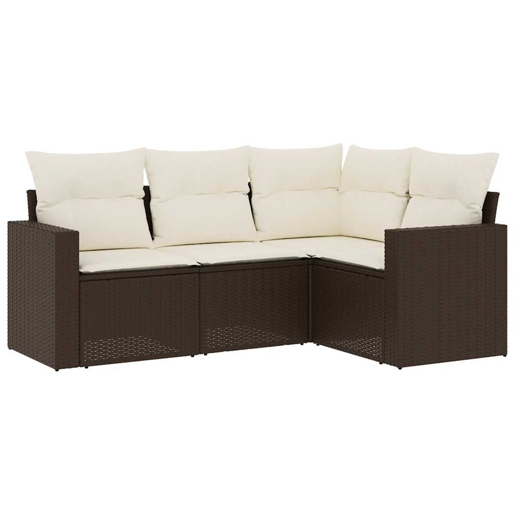 Set Divano da Giardino 4 pz con Cuscini-Sofa da Giardino-Divanetto da esterno Marrone in Polyrattan 992079