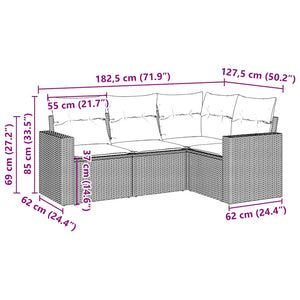 Set Divano da Giardino 4 pz con Cuscini-Sofa da Giardino-Divanetto da esterno Marrone in Polyrattan 992079