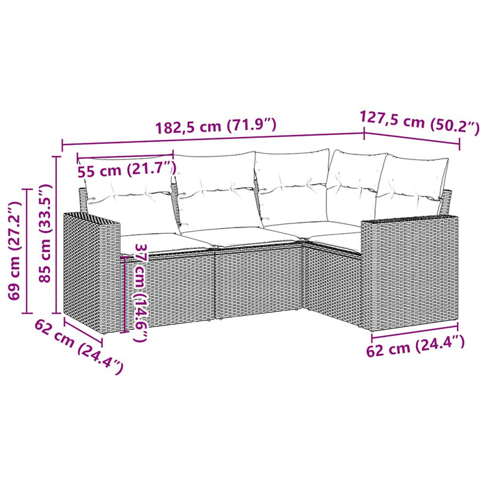 Set Divano da Giardino 4 pz con Cuscini-Sofa da Giardino-Divanetto da esterno Marrone in Polyrattan 992079
