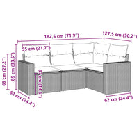 Set Divano da Giardino 4 pz con Cuscini Marrone in Polyrattan
