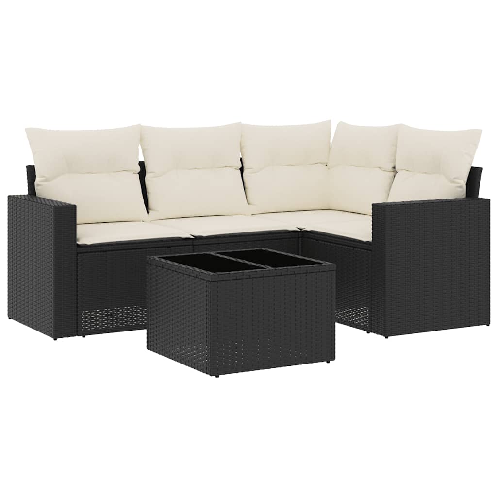 vidaXL Set Divani da Giardino 5 pz con Cuscini in Polyrattan Nero