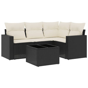 vidaXL Set Divani da Giardino 5 pz con Cuscini in Polyrattan Nero