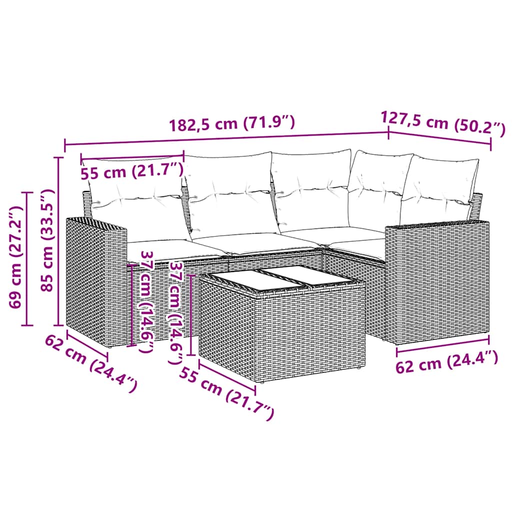 vidaXL Set Divani da Giardino 5 pz con Cuscini in Polyrattan Nero