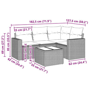 vidaXL Set Divani da Giardino 5 pz con Cuscini in Polyrattan Nero