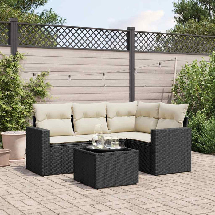 vidaXL Set Divani da Giardino 5 pz con Cuscini in Polyrattan Nero