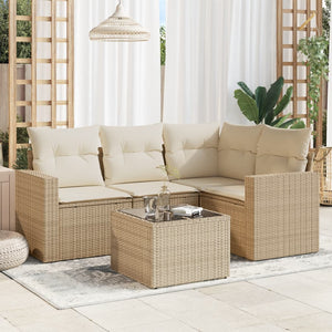 Set Divano da Giardino 5 pz con Cuscini Beige in Polyrattancod mxl 110979