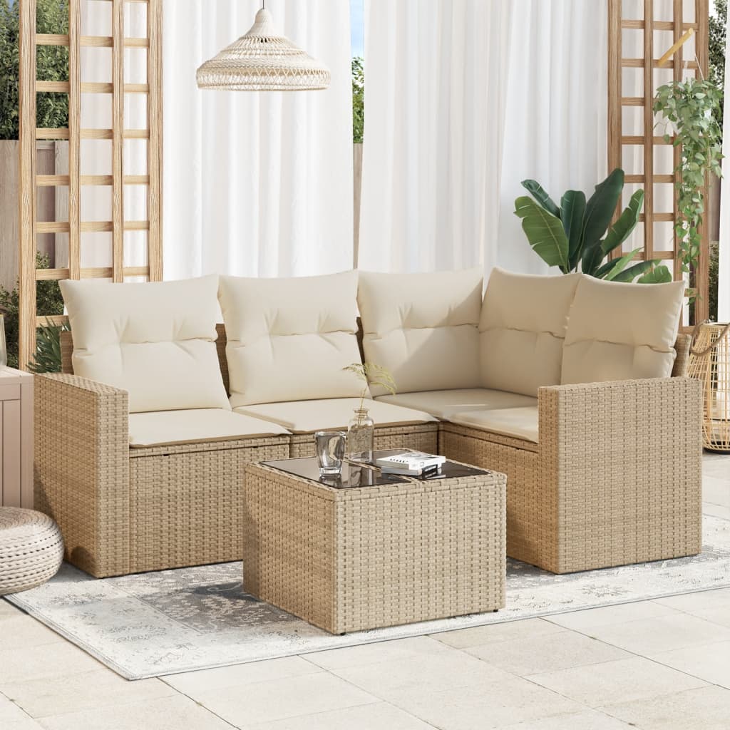 Set Divano da Giardino 5 pz con Cuscini Beige in Polyrattan 3251255