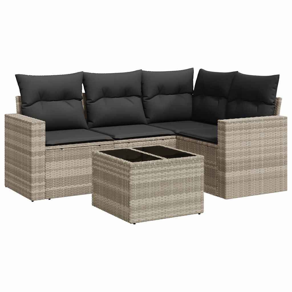 Set Divano da Giardino 5pz con Cuscini Grigio Chiaro Polyrattan 3251259