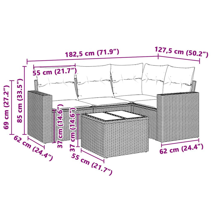 Set Divano da Giardino 5pz con Cuscini Grigio Chiaro Polyrattan 3251259