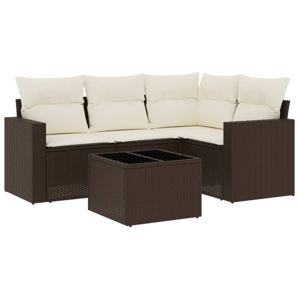 Set Divano da Giardino 5 pz con Cuscini Marrone in Polyrattan 3251260
