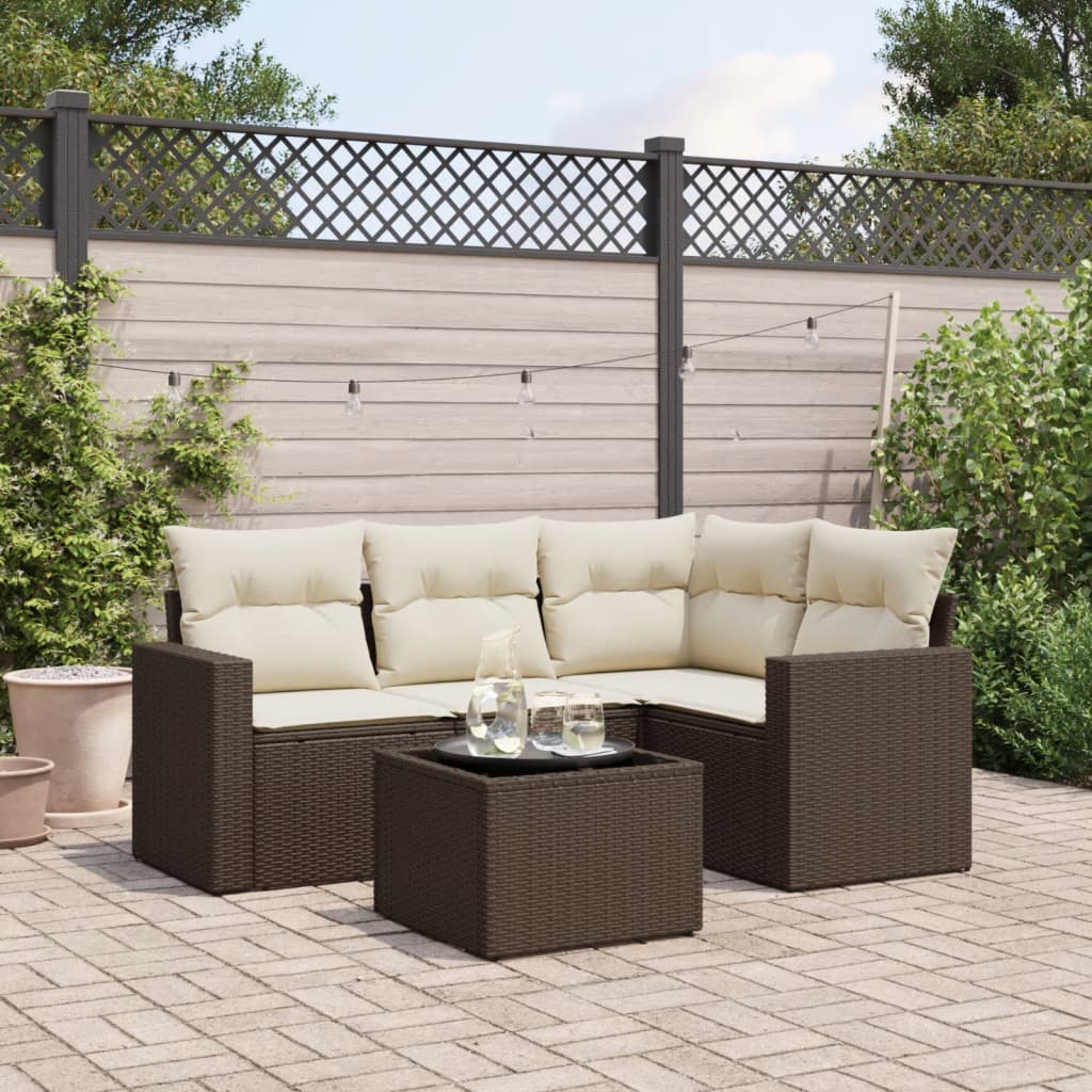 Set Divano da Giardino 5 pz con Cuscini Marrone in Polyrattan 3251260