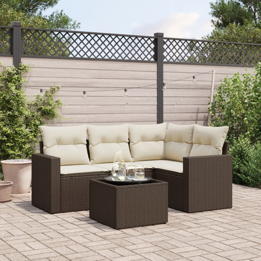 Set Divano da Giardino 5 pz con Cuscini Marrone in Polyrattan 3251260