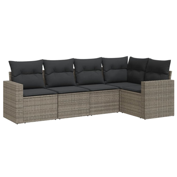 Set Divano da Giardino 5 pz con Cuscini-Sofa da Giardino-Divanetto da esterno Grigio in Polyrattan 751181