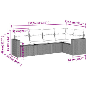 Set Divano da Giardino 5 pz con Cuscini Grigio in Polyrattan 3251267